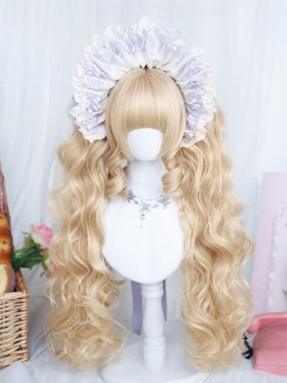 + Perücke, kurz, doppelt, gewellt, blond, 20 cm, voller Krallenpony, Pferdeschwanz, 55–60 cm, Clips