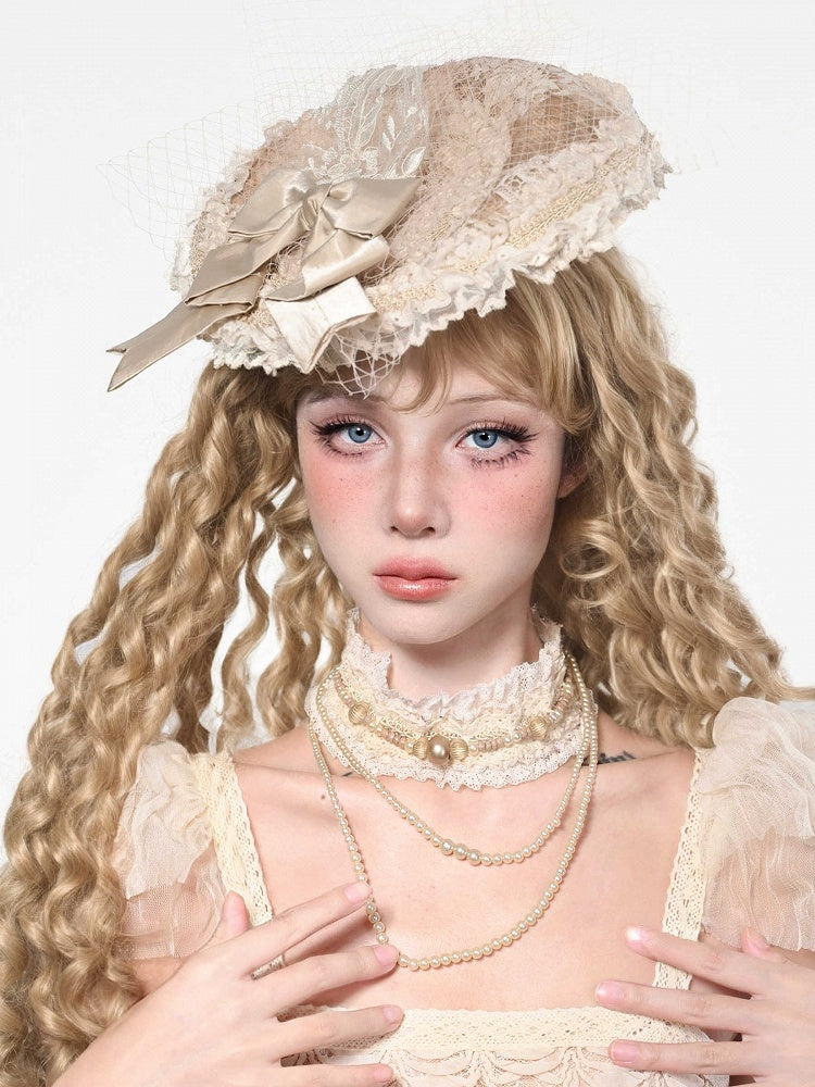 Apricot Flat Hat Bow Accent Mini Vintage