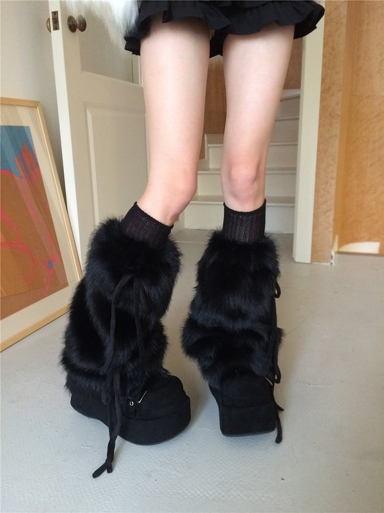 Bows Plush Self-tie 4 Color Options Leg Warmers