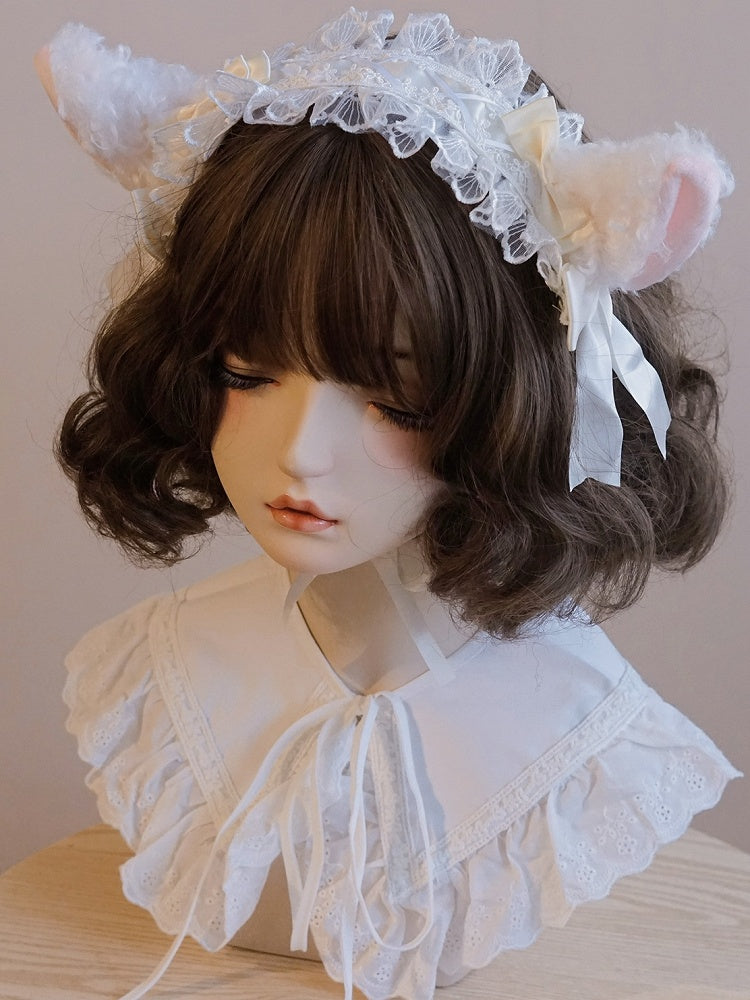 Haarband Rosa/Beige Spitze Schaf Schleife Besatz Ohr