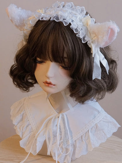 Haarband Rosa/Beige Spitze Schaf Schleife Besatz Ohr