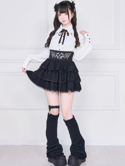 Skirt Lace Cross with Kei Tiered Jirai and Black Heart Embroidery
