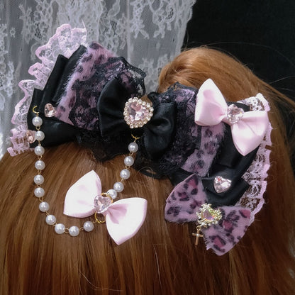 Heart Leopard Hairclips Color Options Pattern 5 Decorated Bead Rhinestone Chain Two