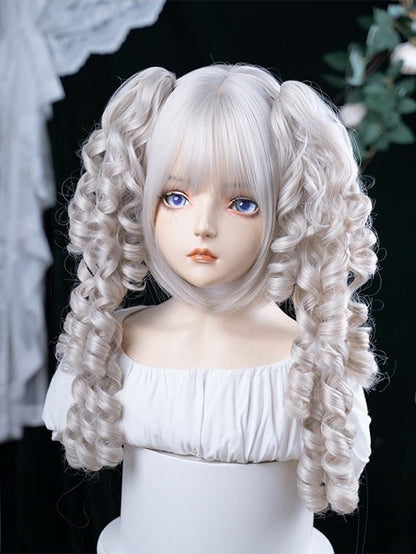 White 35cm Full Bang Wig & 50cm Double Wavy Ponytails Claw Clip - Alice Garden