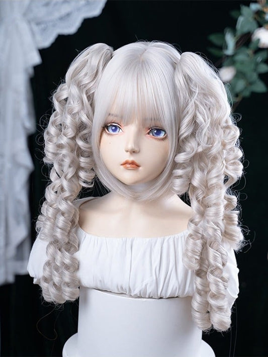 White 35cm Full Bang Wig & 50cm Double Wavy Ponytails Claw Clip - Alice Garden