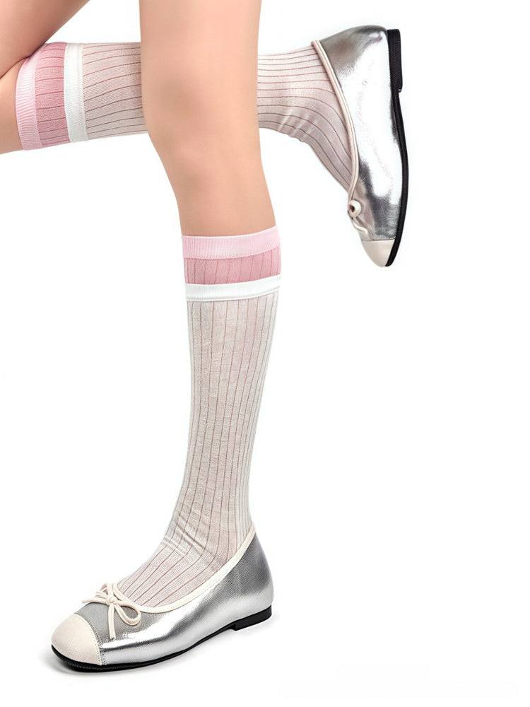Design Striped Fake Two-Piece Colors Socks 6 Calf Vertical Pattern