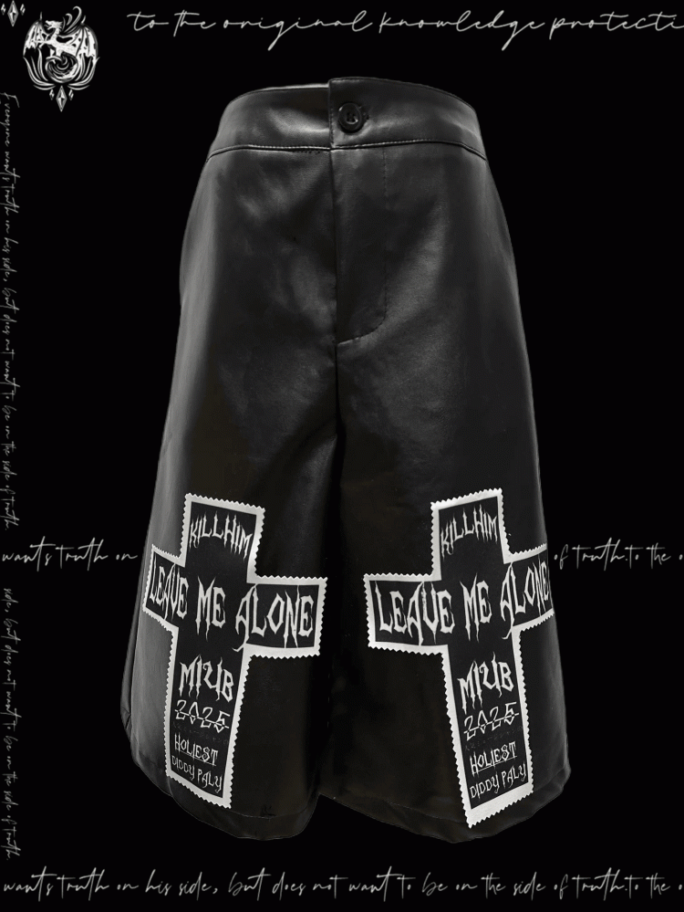 Rock Y2K Black Cross Applique Punk PU Wide-Leg Pants