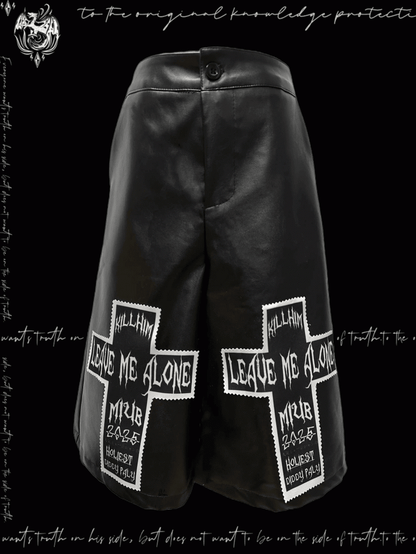 Rock Y2K Black Cross Applique Punk PU Wide-Leg Pants