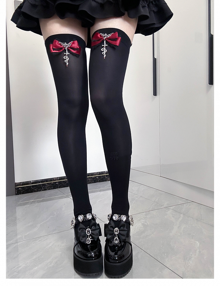Stockings Accents Red Kei Bowknot Knee Jirai Metal Snake Over Gothic Version Regular/Long
