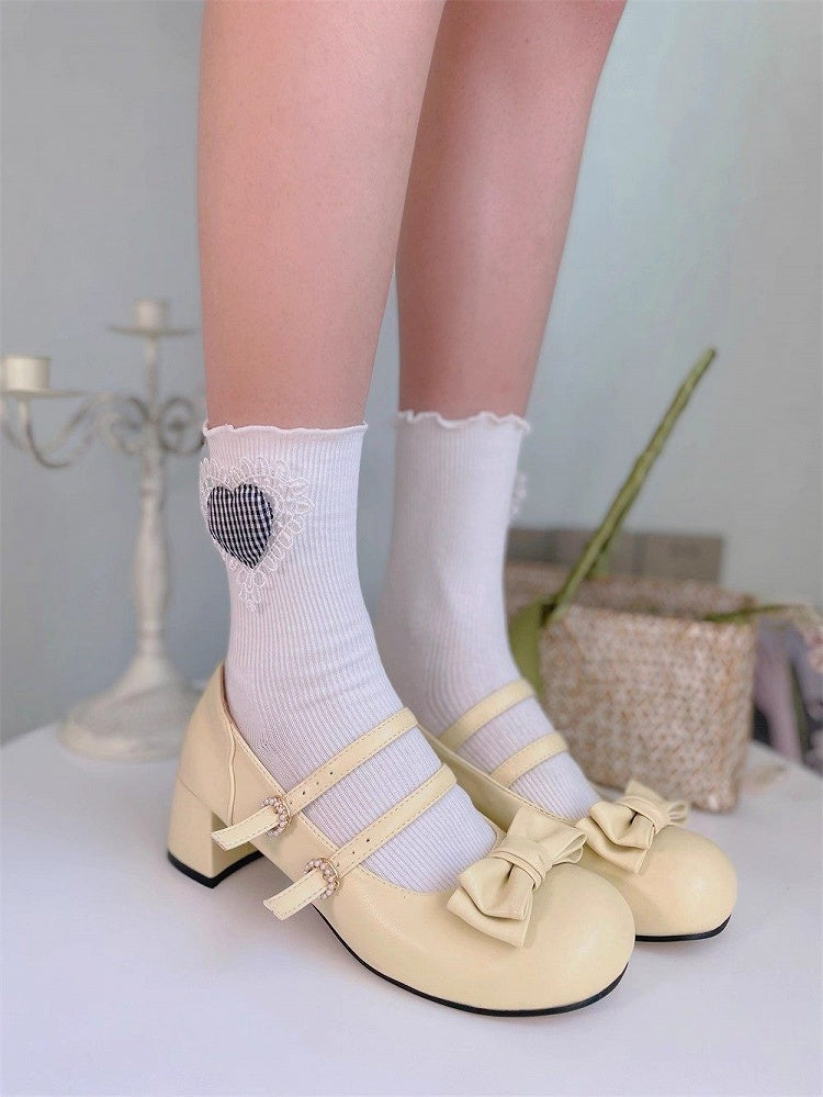 Heart Lolita Style Gingham Socks (White)
