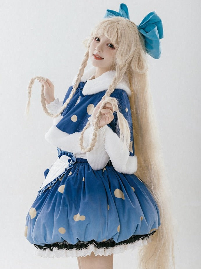 スカート帽子 + 小さな帽子 ハートアクセサリー + 大きなフリル + ケープ マッシュルーム + サスペンダー ファーブローチ帽子