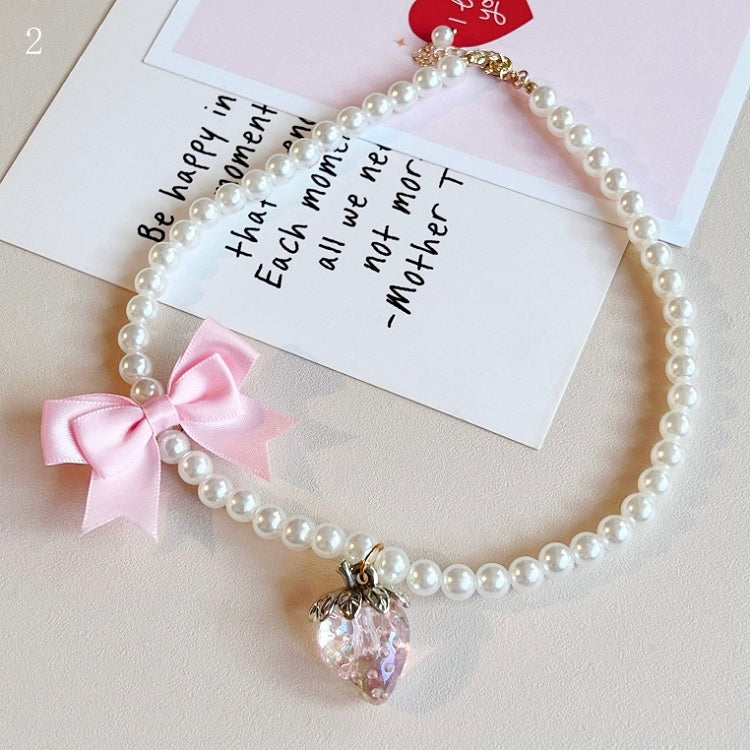 Necklace Bowknot White Pendant Details Beaded 4 Options Cherry/Strawberry/Heart