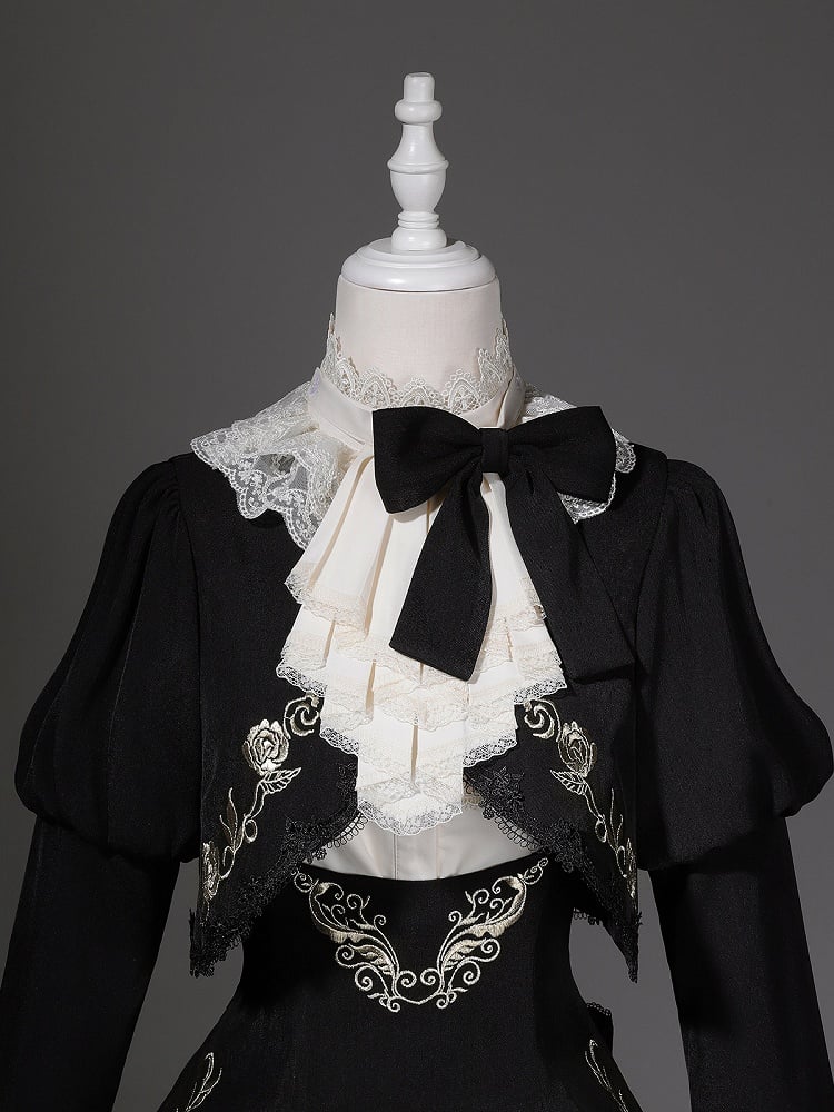 Jabot Top Black + Overall Juliette Shirt High Skirt Elegant Cropped Waist Sleeves Collar Lolita