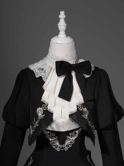 Jabot Top Black + Overall Juliette Shirt High Skirt Elegant Cropped Waist Sleeves Collar Lolita