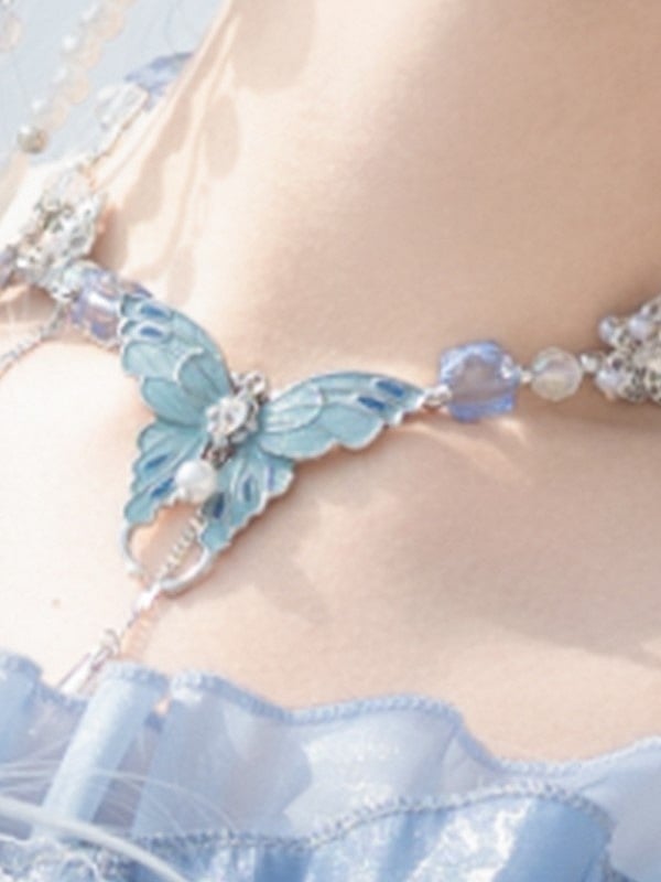 Ruffles Accents Lolita Jellyfish-Inspired Blue Full Set Dress and Bead Gradient with Layered