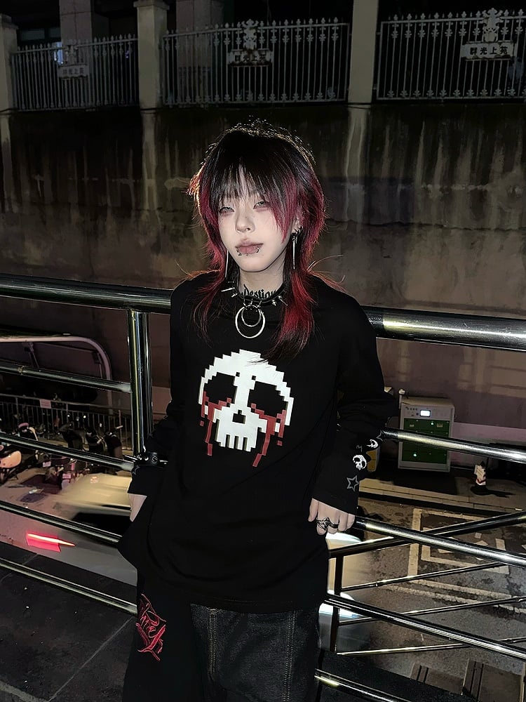 Print White Two-pieces Faux Top Black with Skeleton and Stars