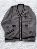 Gray with Guro Kawaii Eye and Snake Embroidery Distressed Holes Knit Cardigan