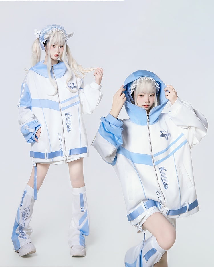 Cyber Techwear Set in - Jacket Tenshi Coord White Landmine Blue Angel Futuristic Kaiwai