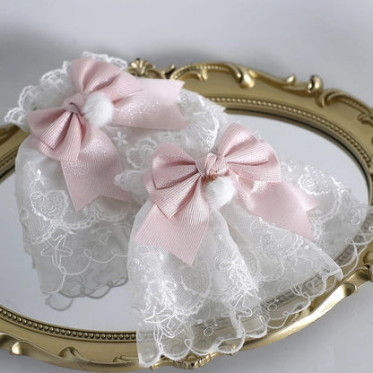 Lace Bow Wrist (Set) Cuffs Blush Pom-Pom Fluffy