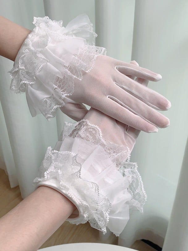 Sheer 23CM/26CM Cuffs Layered Gloves White Lace