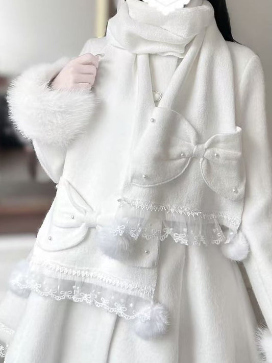 Lace White with Scarf Big Bows Trim and Jirai Bead Embellished Kei