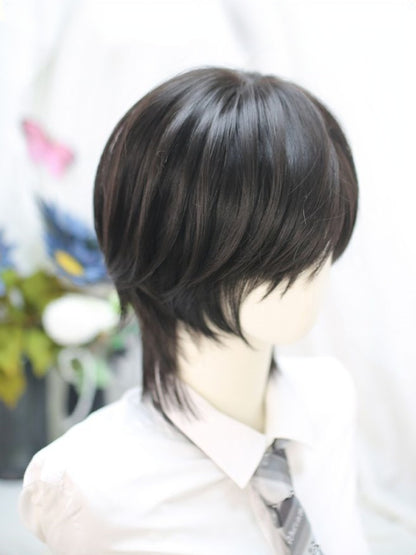 Schwarze schulterlange Ouji-Perücke mit Pony