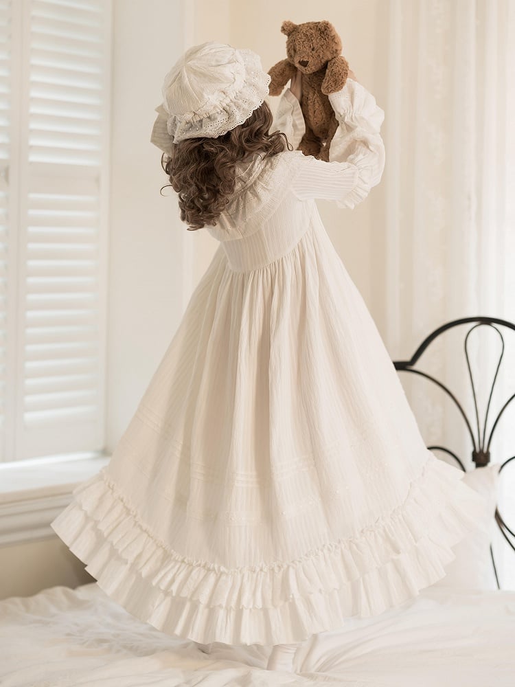Dress Ruffle Sleeves Lolita White Neck All Layered Hemline Shiro Ruffled Long