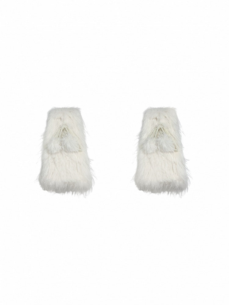 ブラック/ホワイト/パープル Y2K シャギー ボウノット レッグウォーマー ポンポン付き