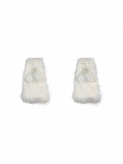 ブラック/ホワイト/パープル Y2K シャギー ボウノット レッグウォーマー ポンポン付き