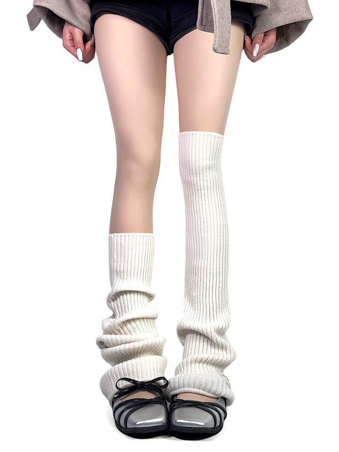 オフホワイト/グレー/ブラック ニット オーバーニー レッグウォーマー LW059