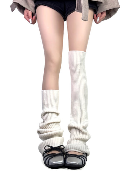 オフホワイト/グレー/ブラック ニット オーバーニー レッグウォーマー LW059