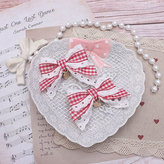 Charm 3 Lace Heart Bowknot Kei Hairclip Jirai Color Options