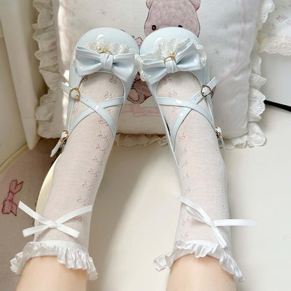 Lolita Snap Janes 2.5cm with Heart-shaped Crisscross Straps Low-heel Sweet Mary Blue