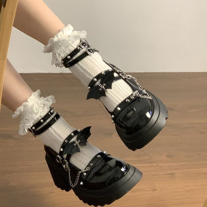 Japanese Punk Gothic Platform Mary Jane Heels – Round Toe Thick Sole Leather Shoes | LilyVow