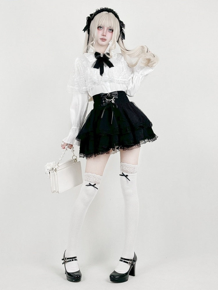 Snow White Lace-Cape Top with Long Sleeves - AMAHAKAWA