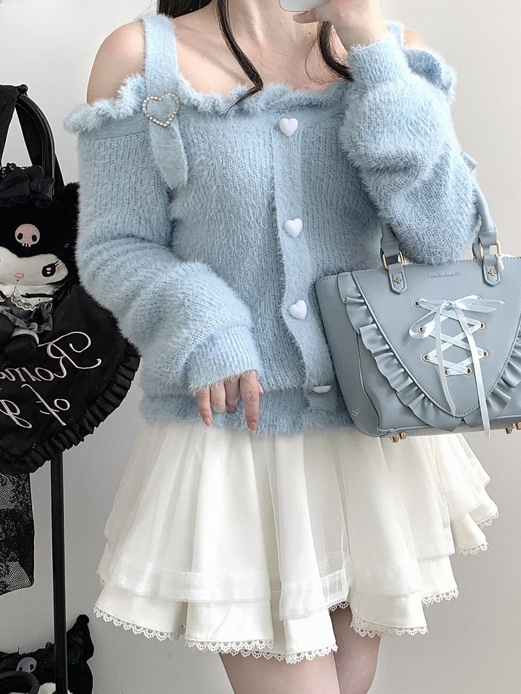 ジライケイ ブルー オフショルダー ネックライン ランドマインスタイル セーター