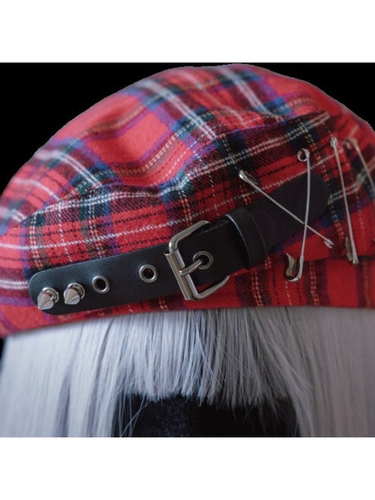 Punk Red & Blue Plaid Beret - Strange Sugar