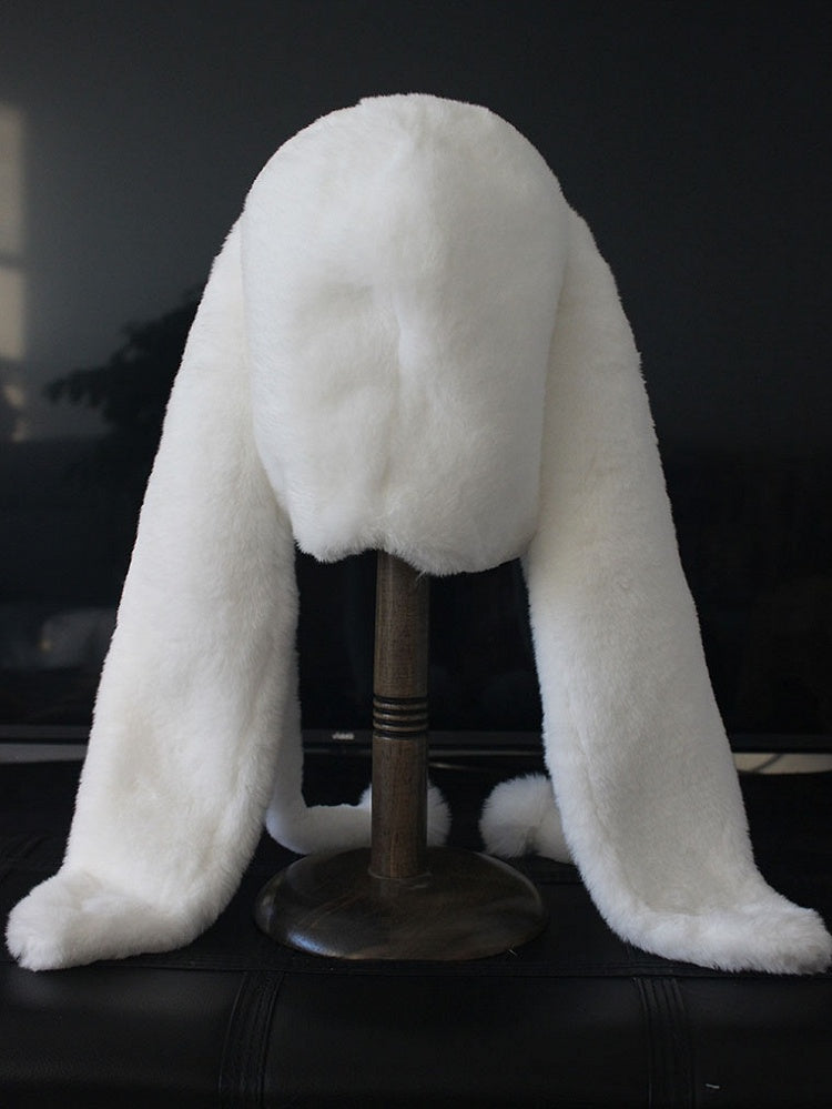 White Oversized Bunny Ear Plush Hat