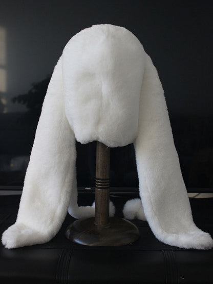 White Oversized Bunny Ear Plush Hat