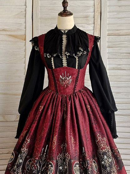 Back Gothic Lolita Blouse Collar with Lace-up Ruff Black
