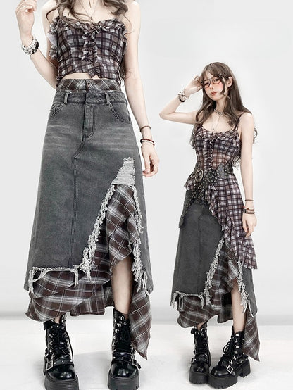 Glamorous Trim Pattern Gary Plaid Bittersweet Distress