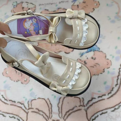 Bow - with Charming Sweet Bear Beige Embellishments Accents Lolita Ear Shoes
