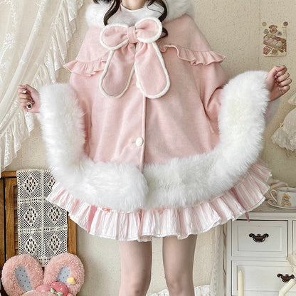 for Autumn/Winter Oversized Hooded Wool Ears Bunny Lolita Cape