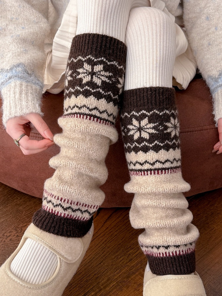 Fair Isle Pattern Knit Leg Warmers in Three Colors - Xi Shang Mei Shao