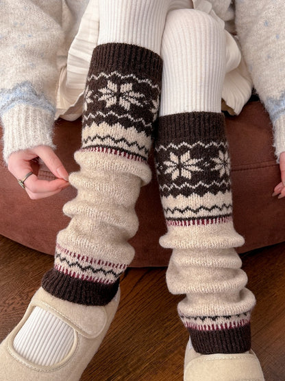 Fair Isle Pattern Knit Leg Warmers in Three Colors - Xi Shang Mei Shao