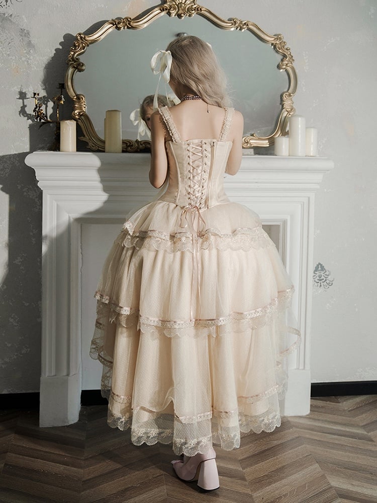 Skirt + Classic Layered Boned High-low Top Lolita Corset Tulle Champagne