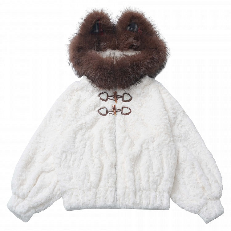 白クマの耳付きフード付きぬいぐるみコート