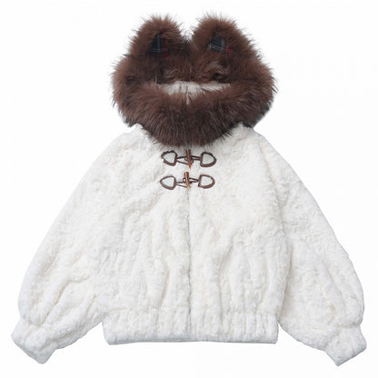 白クマの耳付きフード付きぬいぐるみコート