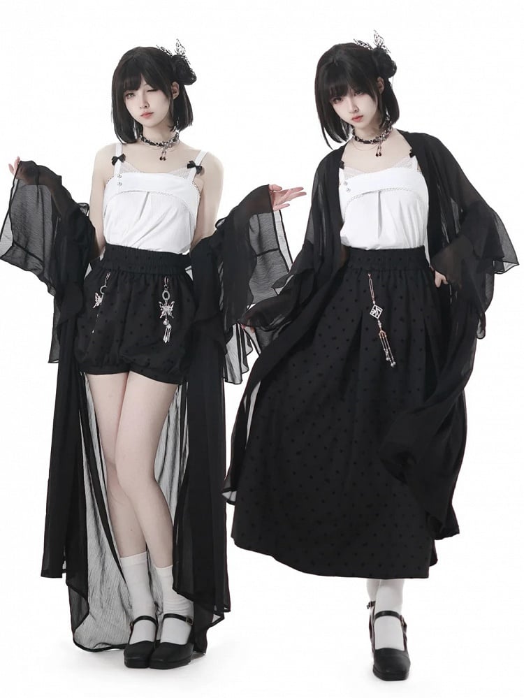 アウターウェア セミシースルー ロング シフォンスタイル ブラック チャイナドレス