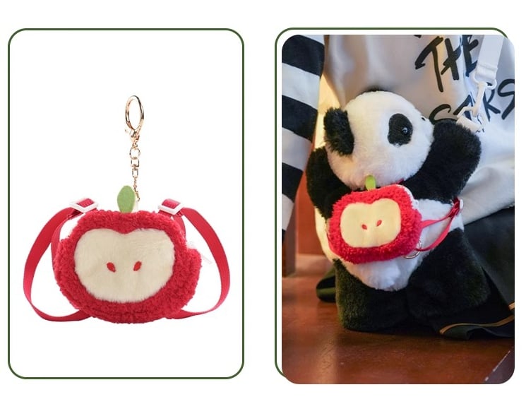 Bag Backpack + Cute Apple/Penguin Keychain Backpack/Crossbody Panda Plush